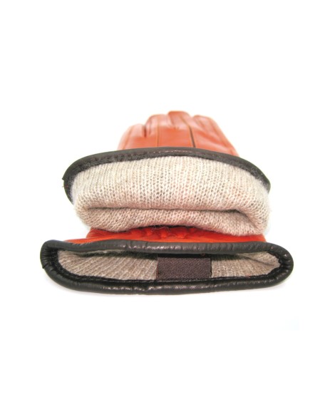 Sermoneta Gloves Guanto in Nappa con intarsi a contrasto Arancio/Moro Presa
