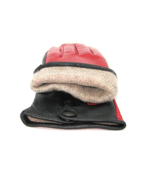 Sermoneta Gloves Guanto Nappa fodera cashmere Touch Screen Rosso/Nero Sconto