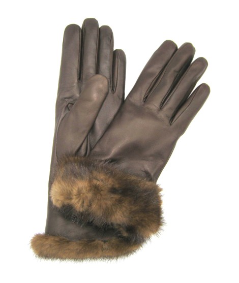 Sermoneta Gloves Guanto in Nappa 4bt con risvolto in Visone T.Moro Outlet