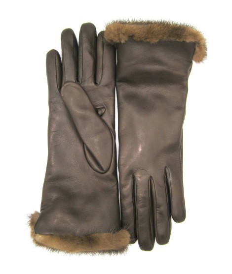Sermoneta Gloves Guanto in Nappa 4bt con risvolto in Visone T.Moro Outlet