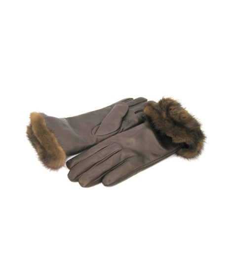 Sermoneta Gloves Guanto in Nappa 4bt con risvolto in Visone T.Moro Outlet
