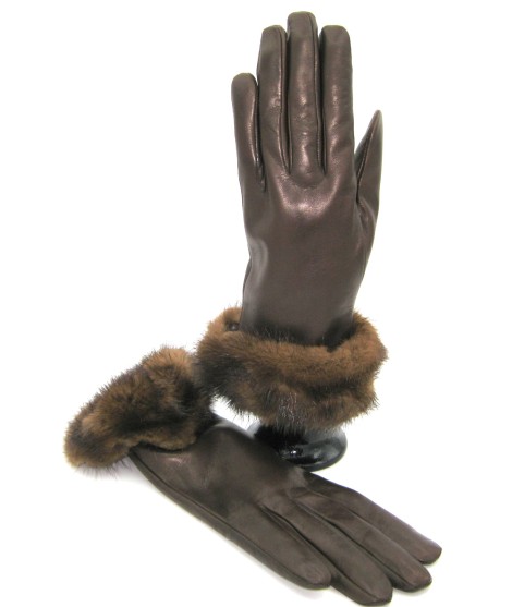 Sermoneta Gloves Guanto in Nappa 4bt con risvolto in Visone T.Moro Outlet