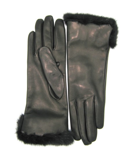 Sermoneta Gloves Guanto in Nappa 4bt con risvolto in Visone Nero In Vendita