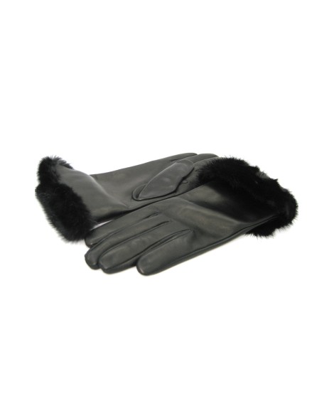 Sermoneta Gloves Guanto in Nappa 4bt con risvolto in Visone Nero In Vendita