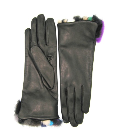 Sermoneta Gloves Guanto in Nappa 4bt con risvolto Visone multicolor Nero Saldi