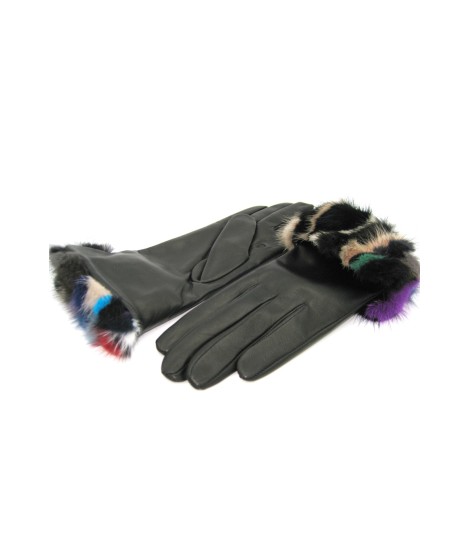 Sermoneta Gloves Guanto in Nappa 4bt con risvolto Visone multicolor Nero Saldi