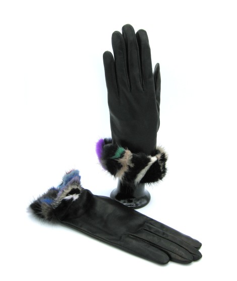 Sermoneta Gloves Guanto in Nappa 4bt con risvolto Visone multicolor Nero Saldi