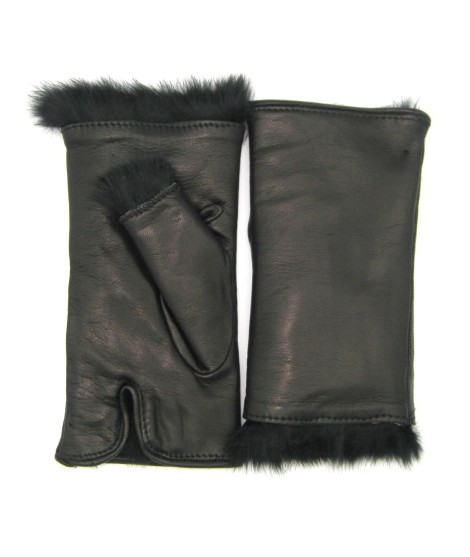 Sermoneta Gloves Manicotto 2bt foderato in Lapin Nero Vendita Economica