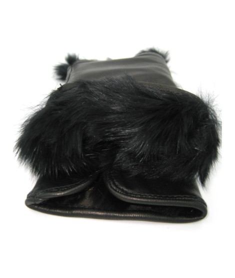 Sermoneta Gloves Manicotto 2bt foderato in Lapin Nero Vendita Economica