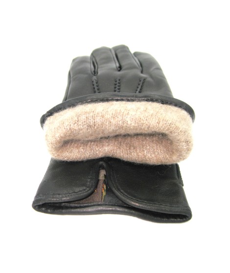 Sermoneta Gloves Guanto in Nappa con cinturino fodera cashmere Nero Negozio