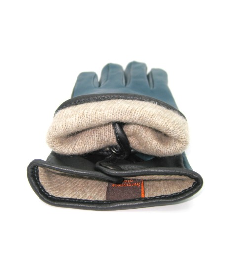 Sermoneta Gloves Guanto in Nappa fodera cashmere Touch screen Petrolio/Nero Spedizione Gratuita