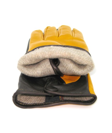 Sermoneta Gloves Guanto in Nappa fodera cashmere Touch screen Giallo Ocra/Moro Soddisfazione Garantita
