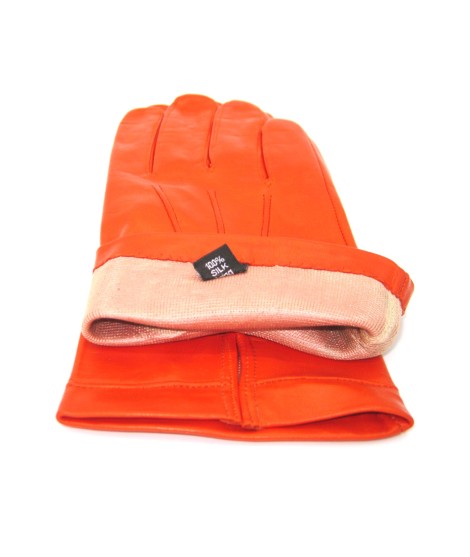 Sermoneta Gloves Guanto in Nappa foderato seta Arancio Negozi Online