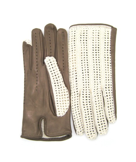 Sermoneta Gloves Guanto Guida con palmo in Nappa e dorso in Crochet Fango Consegna Veloce