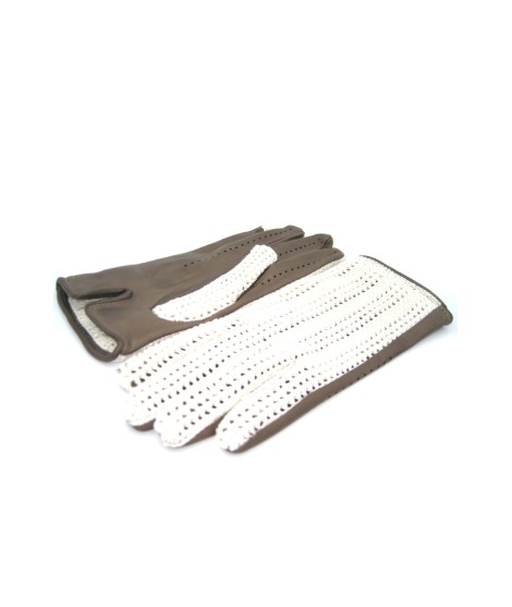 Sermoneta Gloves Guanto Guida con palmo in Nappa e dorso in Crochet Fango Consegna Veloce