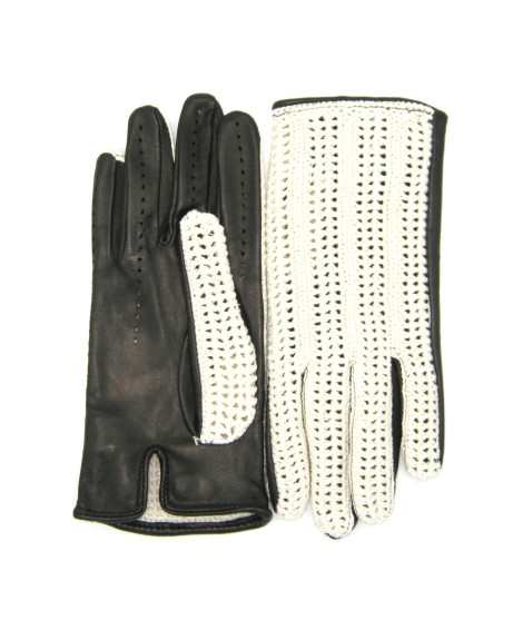 Sermoneta Gloves Guanto Guida con palmo in Nappa e dorso in Crochet Nero Promozione Limitata