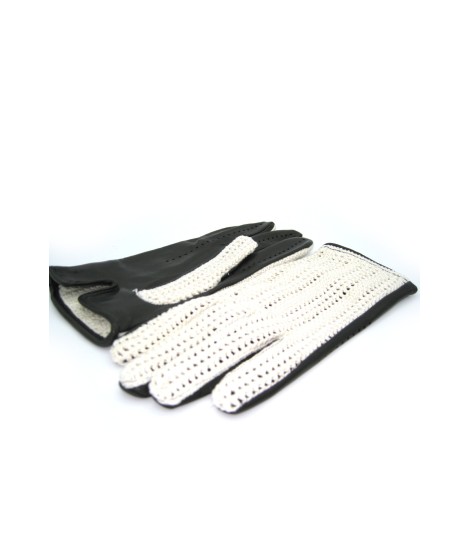 Sermoneta Gloves Guanto Guida con palmo in Nappa e dorso in Crochet Nero Promozione Limitata