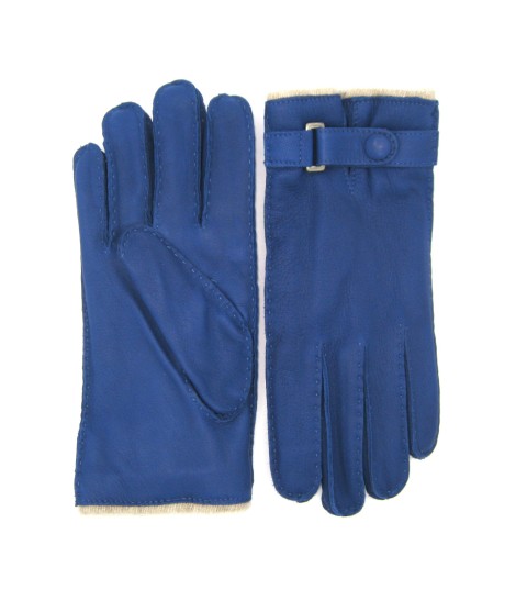 Sermoneta Gloves Guanto in Cervo fod. cashmere con cinturino Blu Inchiostro Presa