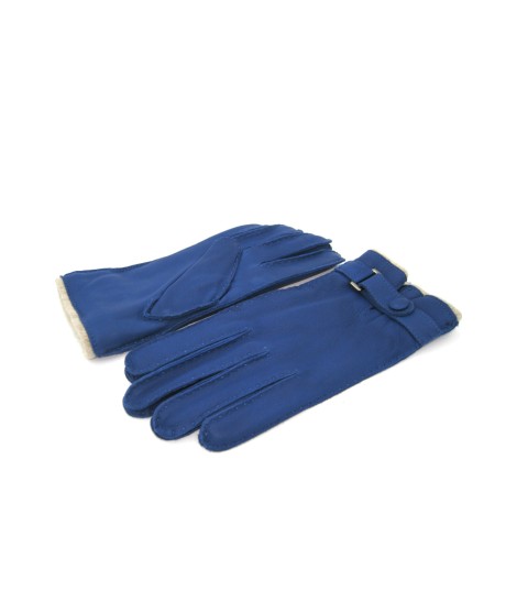 Sermoneta Gloves Guanto in Cervo fod. cashmere con cinturino Blu Inchiostro Presa