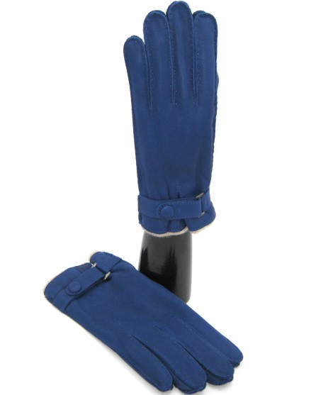 Sermoneta Gloves Guanto in Cervo fod. cashmere con cinturino Blu Inchiostro Presa