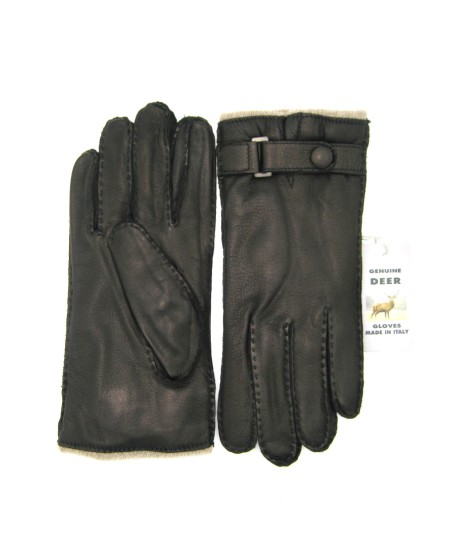 Sermoneta Gloves Guanto in Cervo fod. cashmere con cinturino Nero Vendita Calda