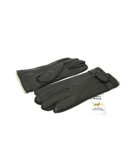 Sermoneta Gloves Guanto in Cervo fod. cashmere con cinturino Nero Vendita Calda