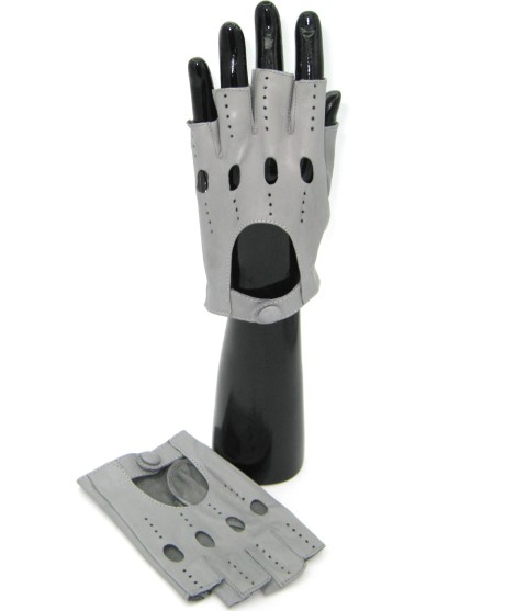 Sermoneta Gloves Guanto in Nappa da Guida mezze dita Grigio Perla Nuovo