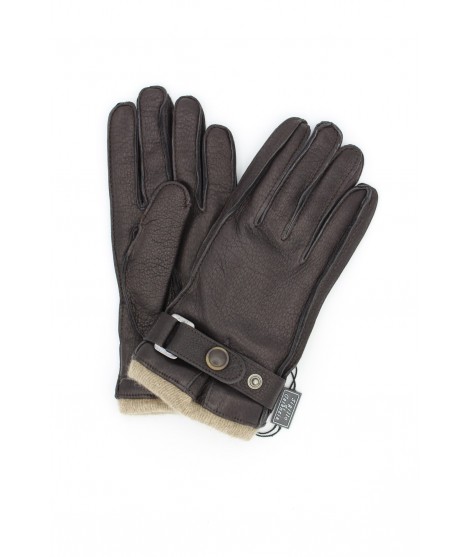 Sermoneta Gloves Guanti in Cervo con Cinturino fodera cashmere Nero Offerta