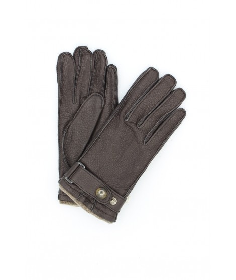 Sermoneta Gloves Guanti in Cervo con Cinturino foderato cashmere Testa di Moro Economico