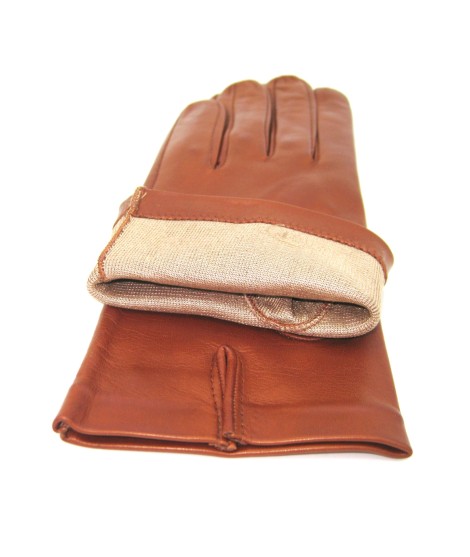 Sermoneta Gloves Guanto Nappa fodera seta Cognac Saldi Di Fabbrica