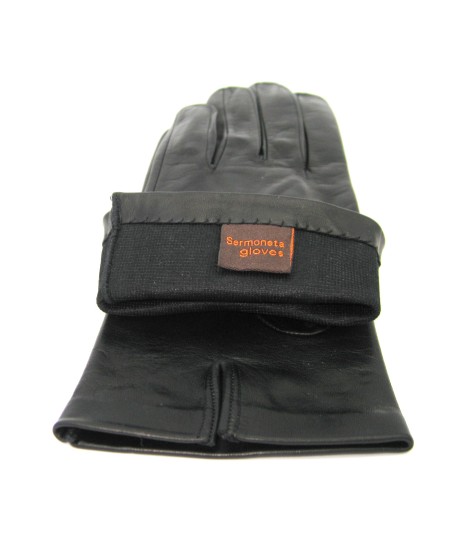 Sermoneta Gloves Guanto Nappa fodera seta Nero In Saldo