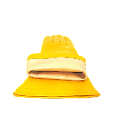 Sermoneta Gloves Guanto Nappa 4BT foderato seta Giallo Ocra Vendita Calda