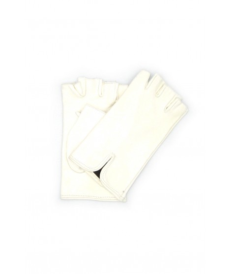 Sermoneta Gloves Guanto in Nappa 1/2 dita foderato seta Bianco Saldi Di Fabbrica