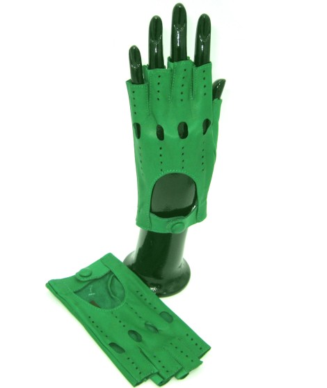 Sermoneta Gloves Guanto Guida in Nappa sfoderato 1/2 dita Verde Smeraldo Moda
