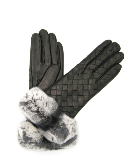 Sermoneta Gloves Guanto in Nappa intrecciato con bordo Rex Nero 2025