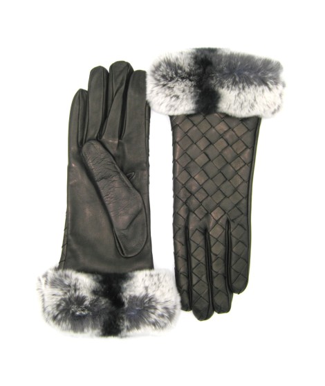Sermoneta Gloves Guanto in Nappa intrecciato con bordo Rex Nero 2025