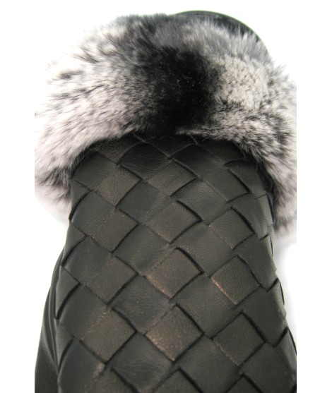 Sermoneta Gloves Guanto in Nappa intrecciato con bordo Rex Nero 2025