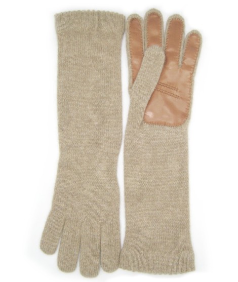 Sermoneta Gloves Guanto in 100% cashmere 4bt con palmo in Nappa Taupe/Tan Offerta settimanale