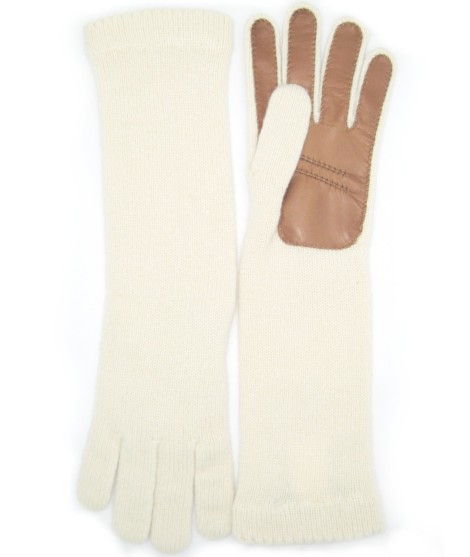 Sermoneta Gloves Guanto in 100% cashmere 4bt con palmo in Nappa Panna/Tan Rilascio limitato