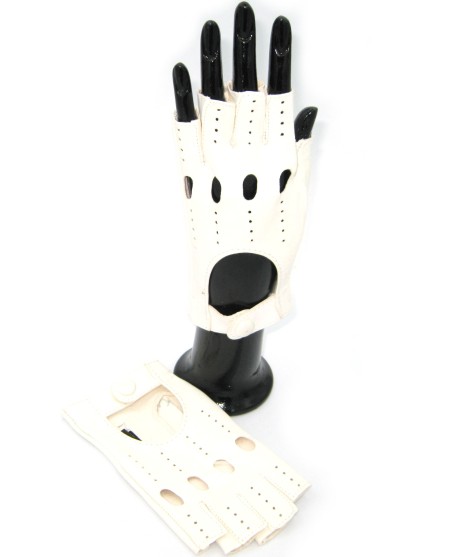 Sermoneta Gloves Guanto Guida in Nappa sfoderato 1/2 dita Bianco Ultimo giorno