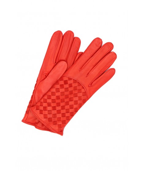 Sermoneta Gloves Guanto nappa foderato cashmere con intreccio Rosso Nuovo