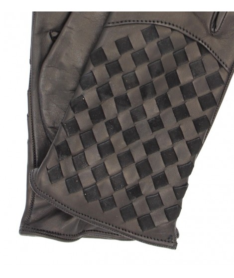 Sermoneta Gloves Guanto nappa foderato cashmere con intreccio Nero Spedizione Gratuita