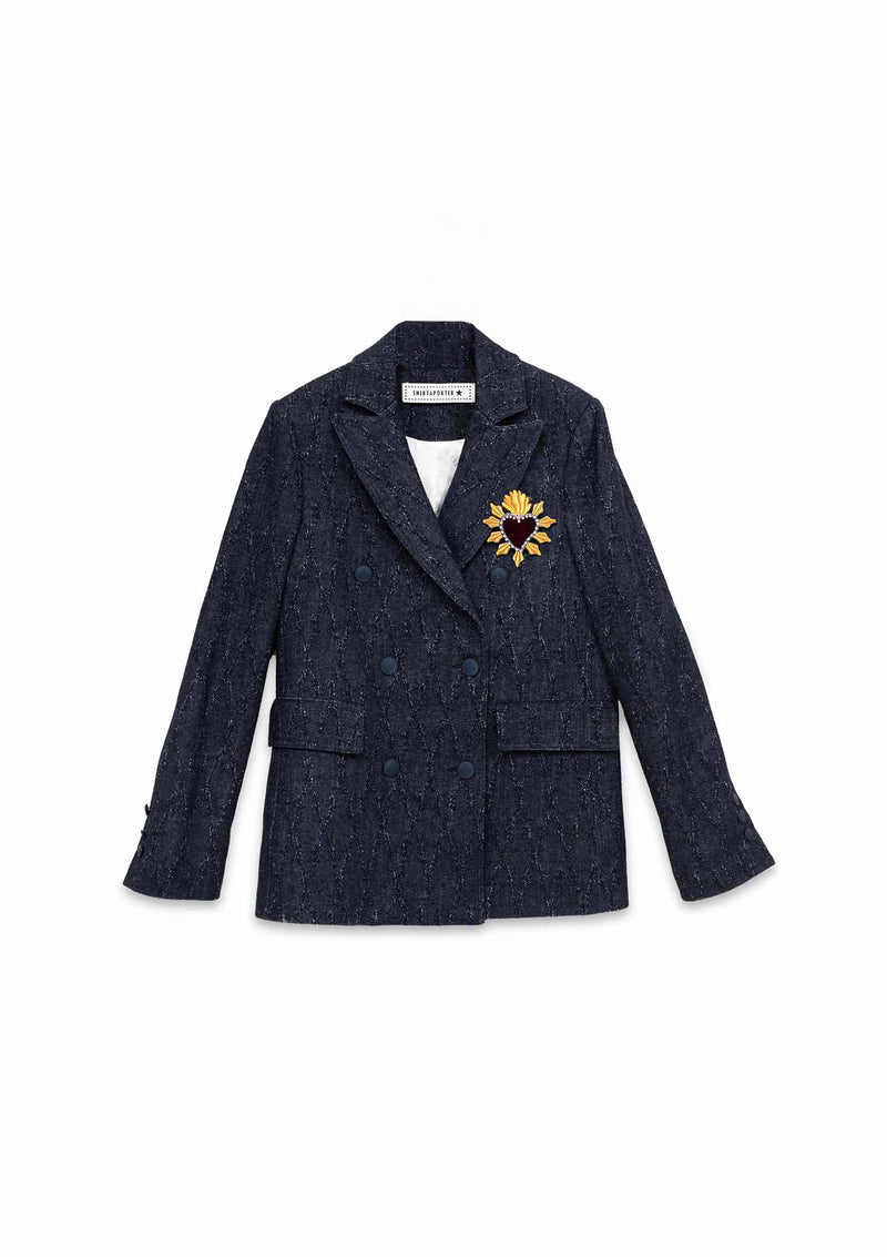 Shirtaporter Blazer Doppiopetto in Denim Jacquard Italia