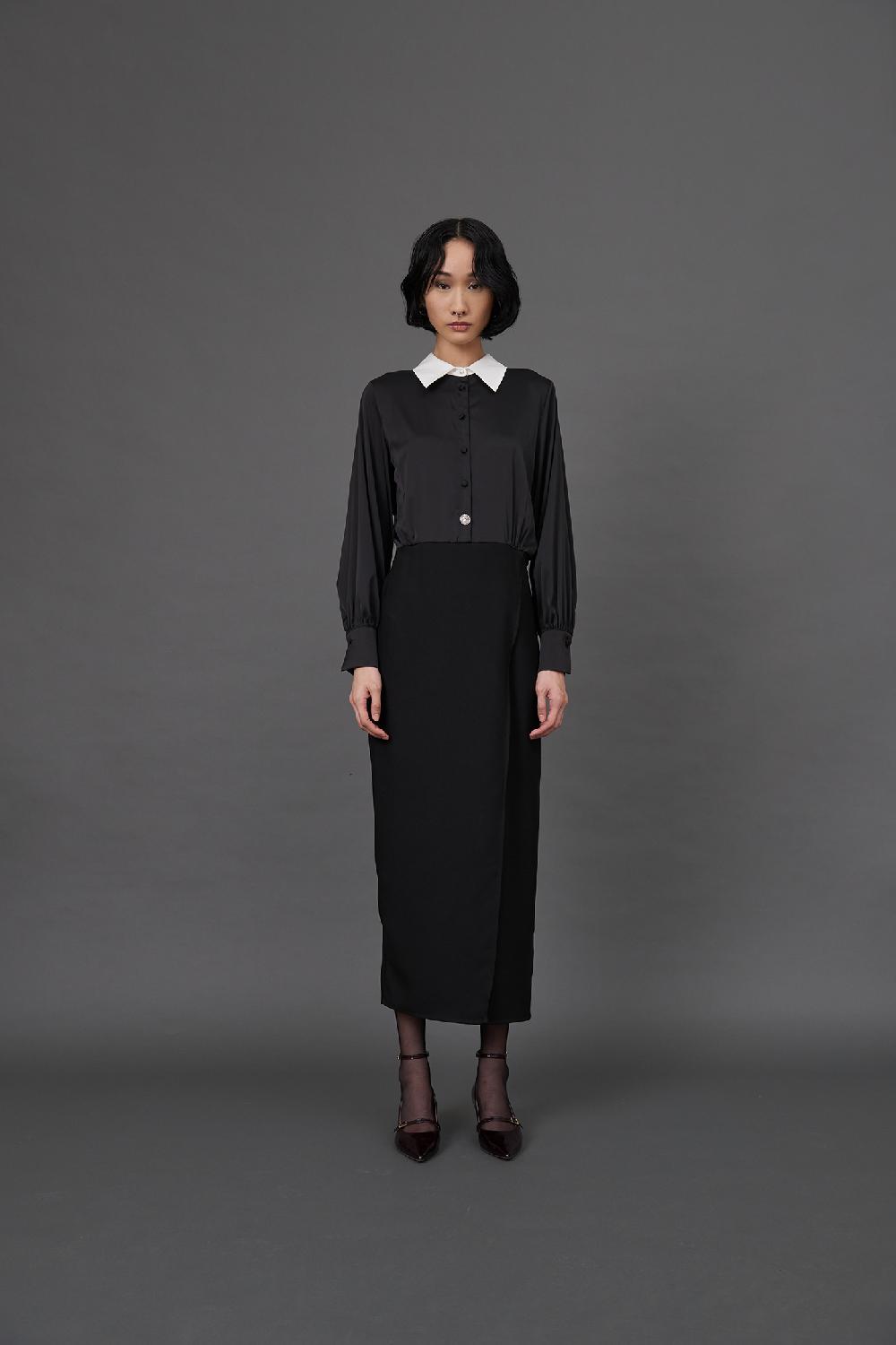 Soallure ABITO LUNGO PUNTO MILANO CON CAMICIA RASO Soddisfazione Garantita