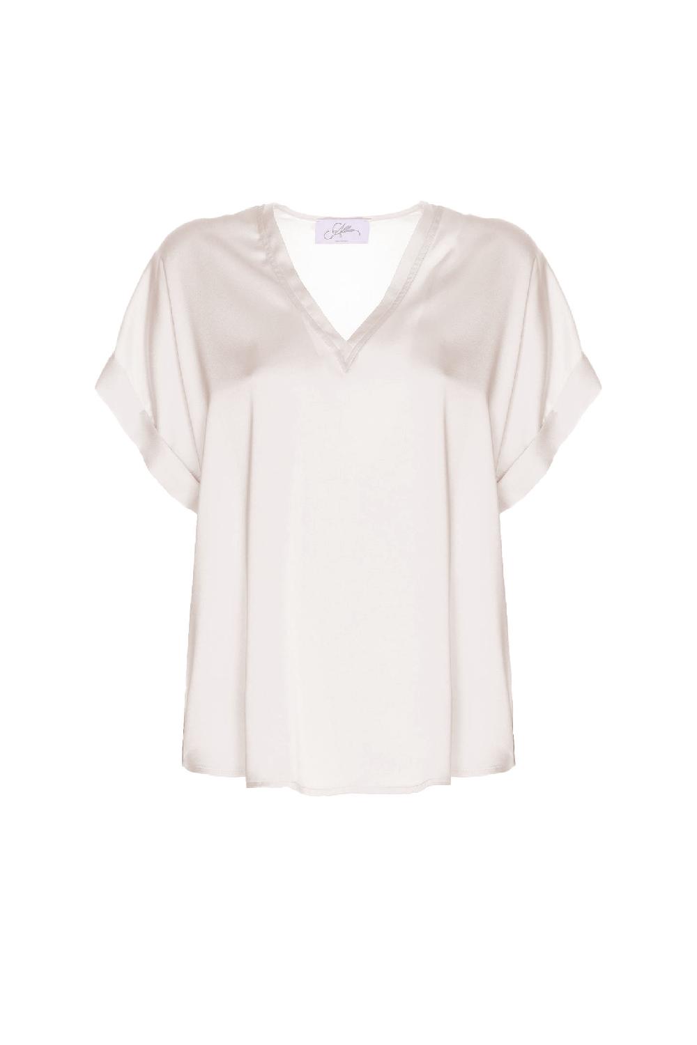 Soallure BLUSA SCOLLO A V MANICA CORTA IN RASO Italia