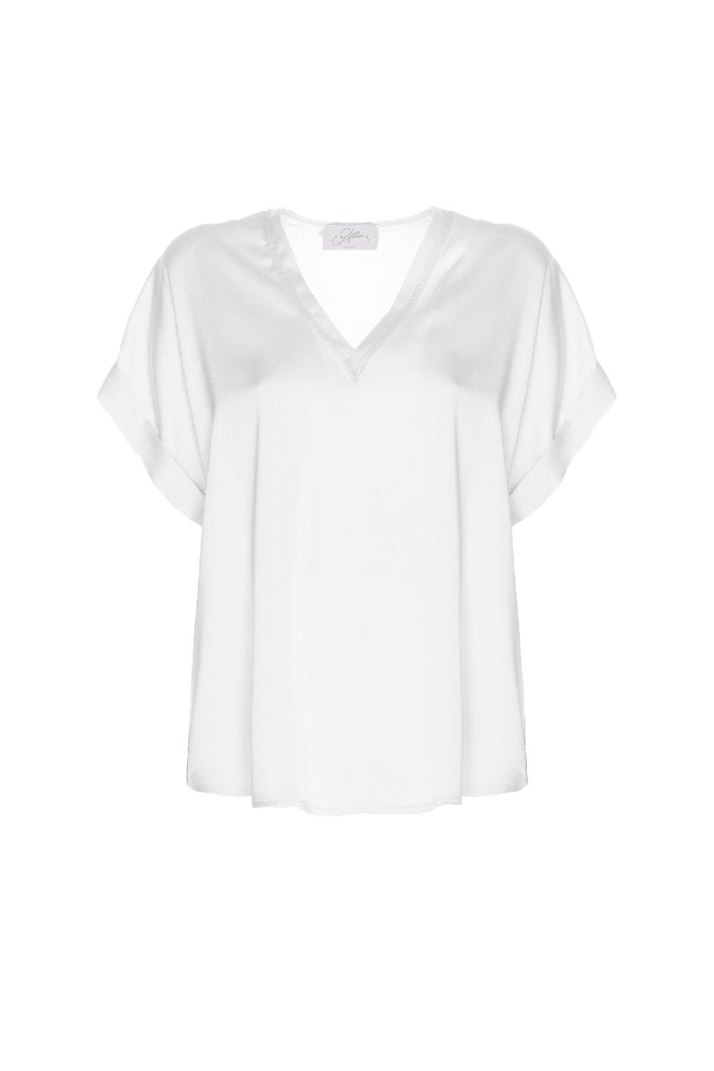 Soallure BLUSA SCOLLO A V MANICA CORTA IN RASO Italia