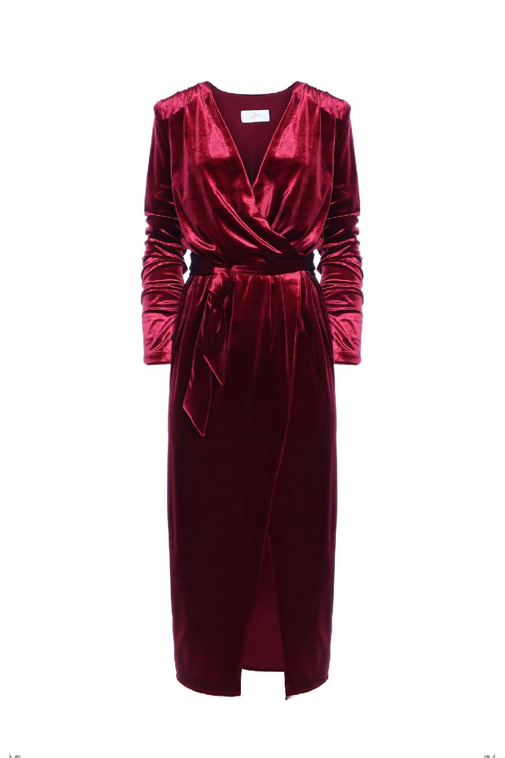 Soallure ABITO MIDI CON SCOLLO A INCROCIO IN VELLUTO Soddisfazione Garantita