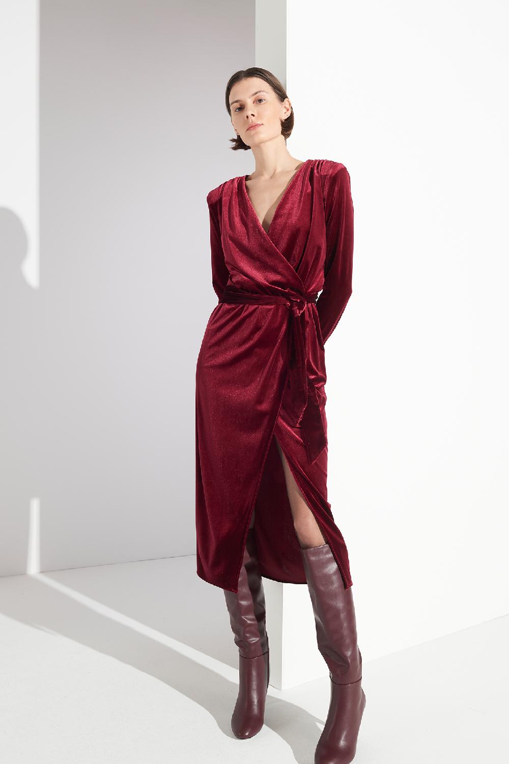 Soallure ABITO MIDI CON SCOLLO A INCROCIO IN VELLUTO Soddisfazione Garantita