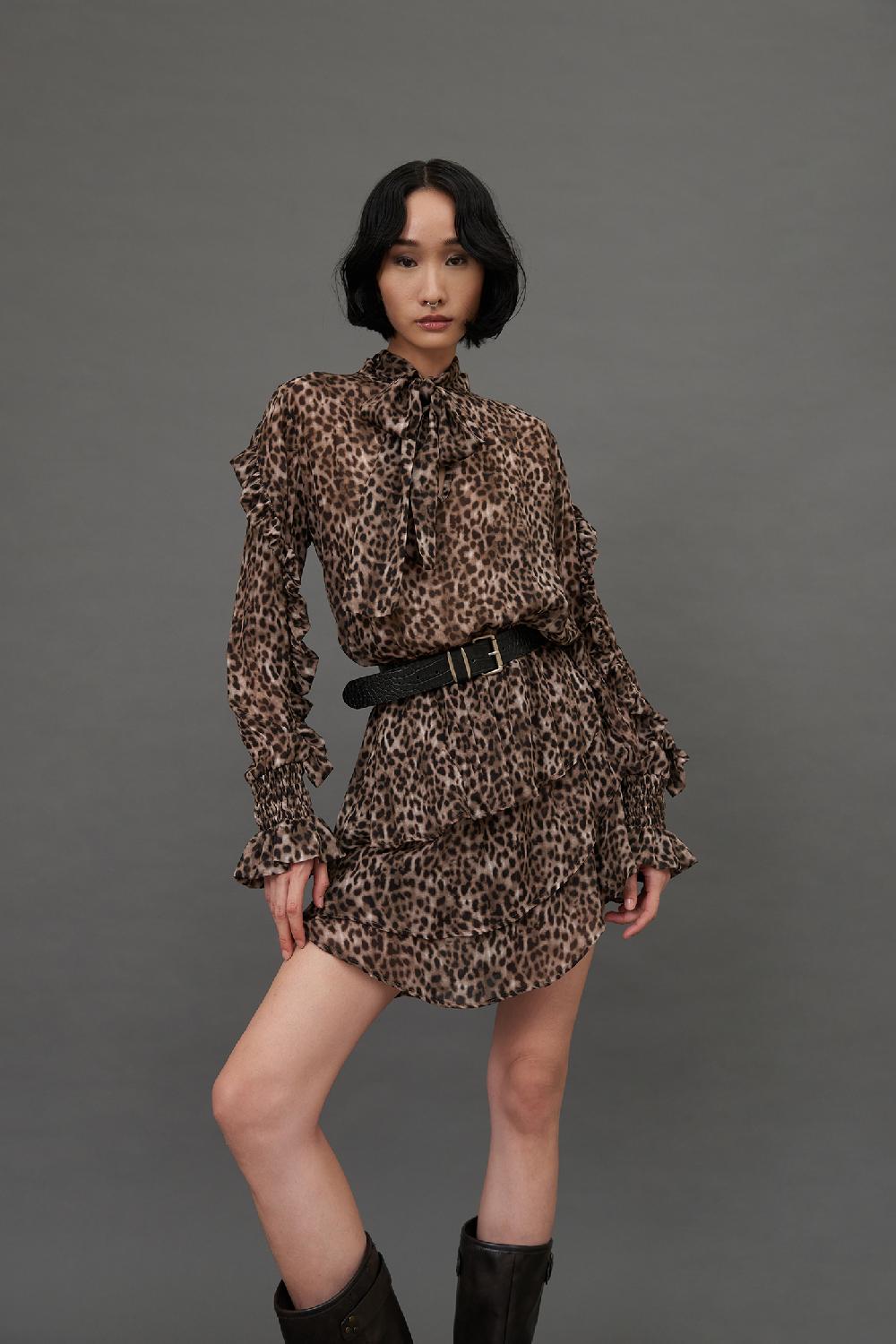 Soallure ABITO CORTO LEOPARDATO CON VOLANT E BALZE Online