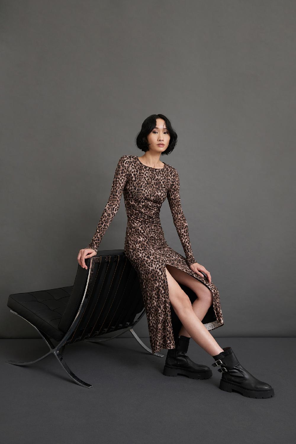 Soallure ABITO MIDI CON ARRICCIATURE FANTASIA LEOPARDATA Outlet